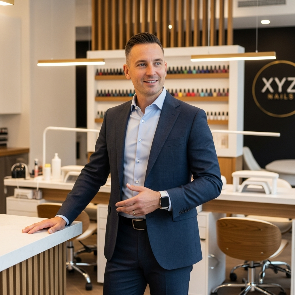 Spyxxorwhral co-founder James Wilson in the salon examining nail health with professional equipment